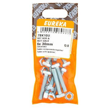 HEX SCREW&NUT GALV 6X30MM Q:8 EUREKA Default Title