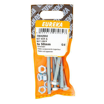 HEX SCREW&NUT GALV 6X50MM Q:6 EUREKA Default Title