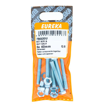 HEX SCREW&NUT GALV 6X40MM Q:8 EUREKA Default Title