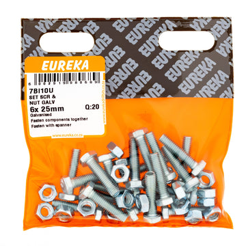 HEX SCREW&NUT GALV 6X25MM Q:20 EUREKA Default Title