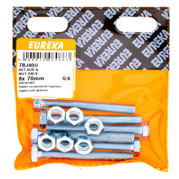 HEX SCREW&NUT GALV 8X70MM Q:6 EUREKA Default Title