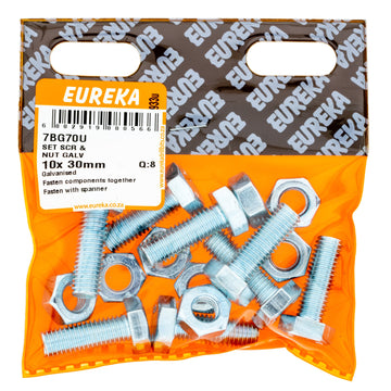 HEX SCREW&NUT GALV 10X30MM Q:8 EUREKA Default Title