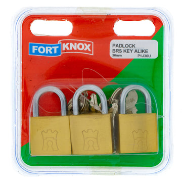 PADLOCK BRASS K/A 30MM Q:3  F/KNOX Default Title