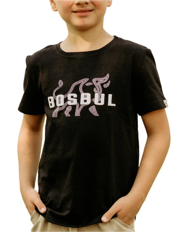 KIDS T-SHIRT BLACK WITH BULL BOSBUL