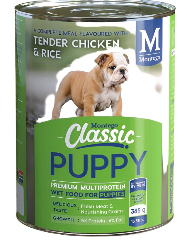 DOG FOOD PUPPY WET CHICKEN AND RICE 385G CLASSIC MONTEGO Hinterland