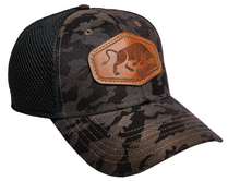 BROWN/GREY CAMO LEATHER PATCH CAP