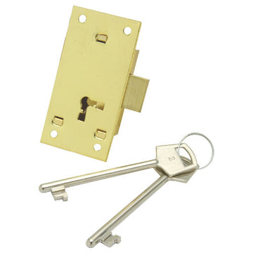 CUPBOARD LOCK 2 LEVER 75MM BRASS MACKIE