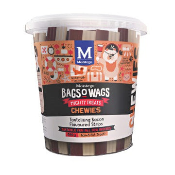 DOG TREATS BACON STRIPS BAGS O WAGS MONTEGO