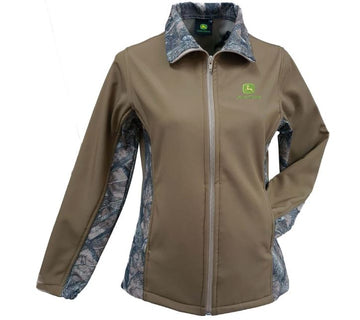 LADIES SOFT SHELL CAMO KHAKI JOHN DEERE