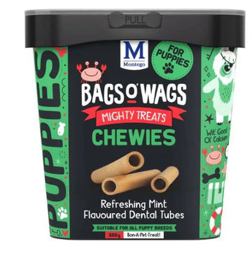 DOG TREATS PUPPY CHEWIES 350G BAGS O WAGS