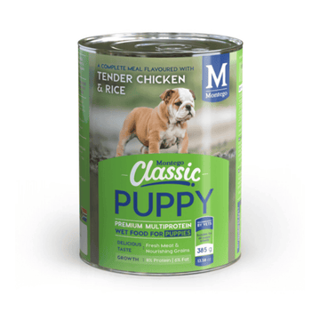 DOG FOOD PUPPY WET CHICKEN AND RICE  385G CLASSIC MONTEGO